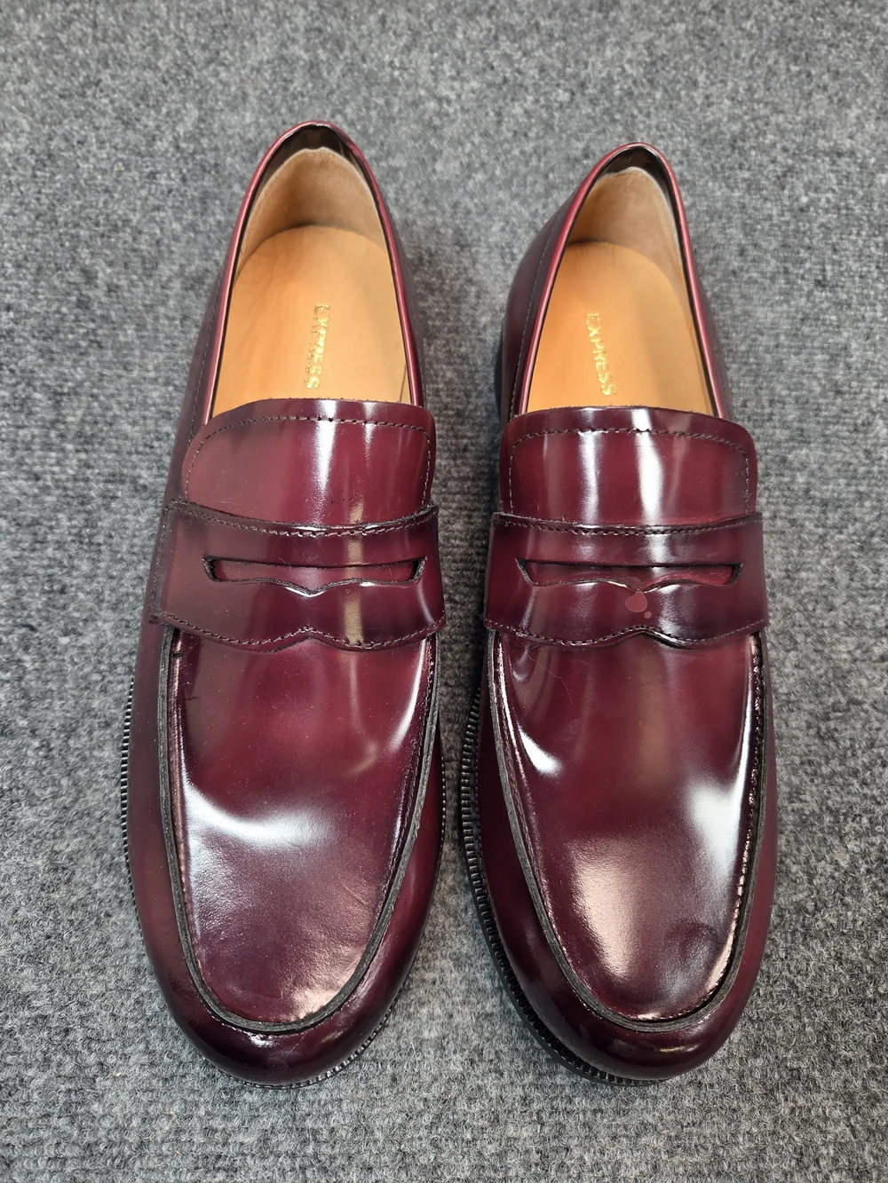 Express Men's Burgundy Leather Penny Loafers Shoes
